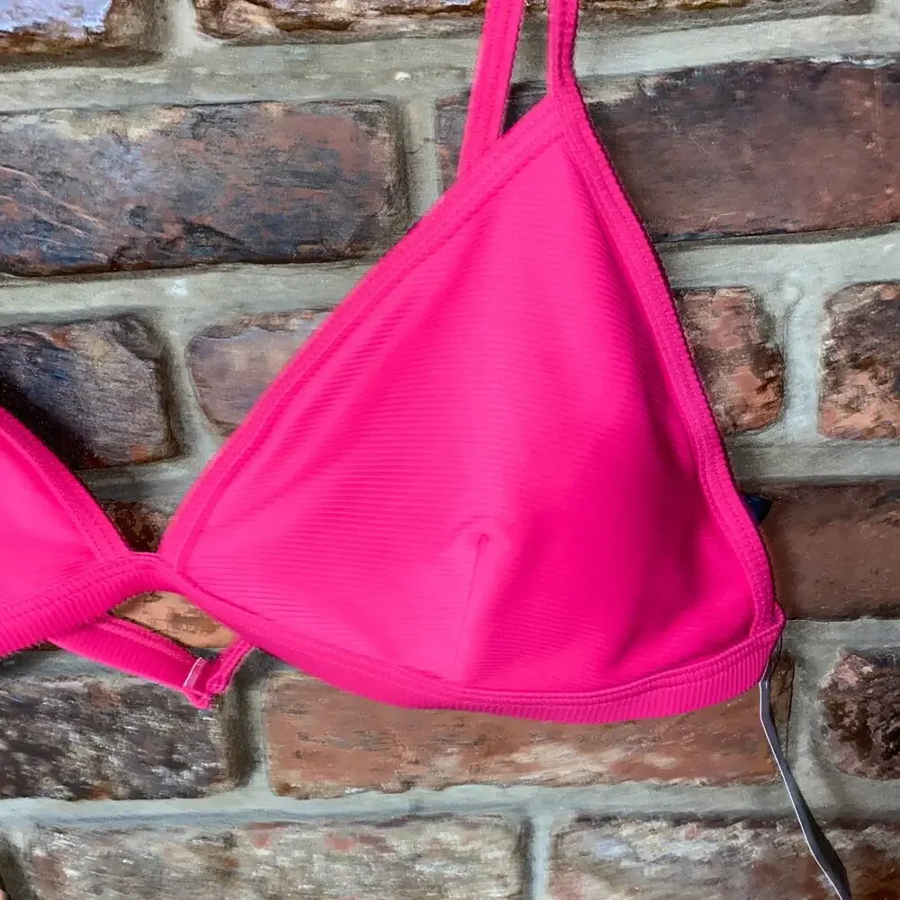 New J. Crew Fuchsia Pink Ribbed Triangle Bikini Swim Bathing Suit Top Size 2X
